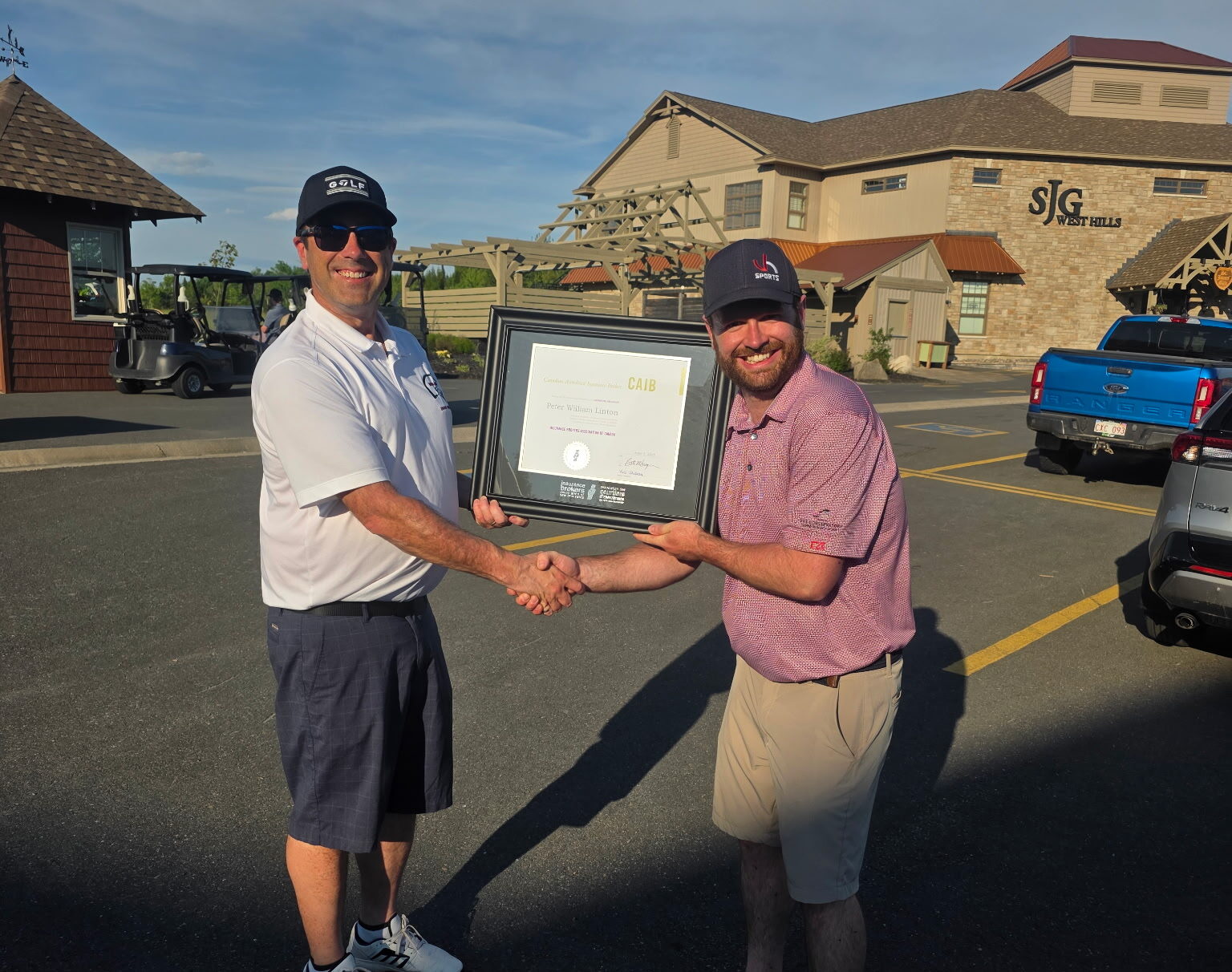 receiving caib diploma on golf course
